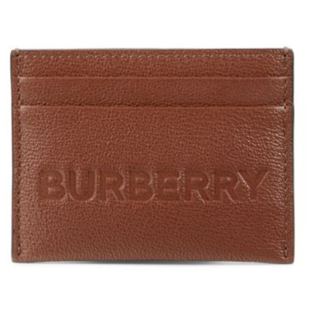 NWT Burberry Sandon Logo Brown Embossed Smooth Leather Card Case Wallet Dust Bag - Picture 1 of 8